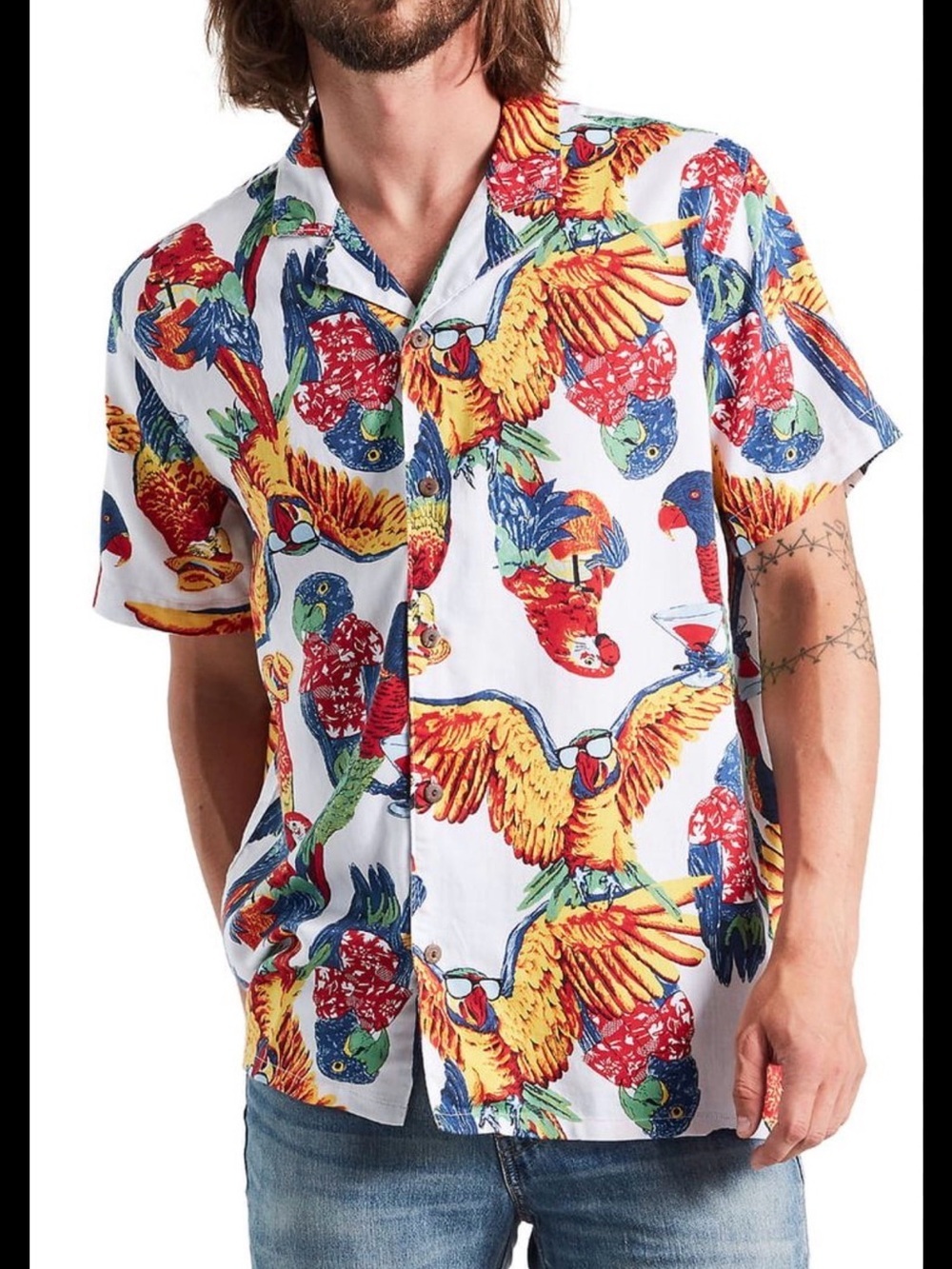 Levi's White Short-Sleeve Parrot Print Camp Shirt